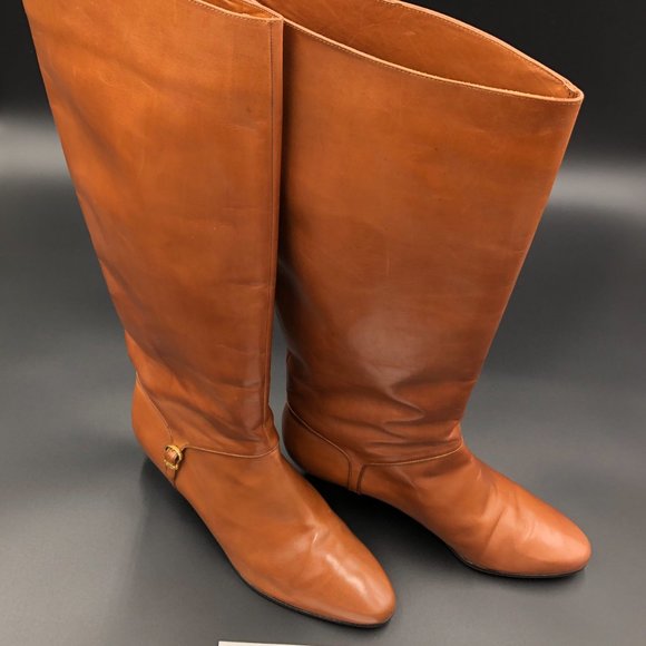 Salvator Ferragamo Tan Dress Boots with Gold Trim - Picture 9 of 9